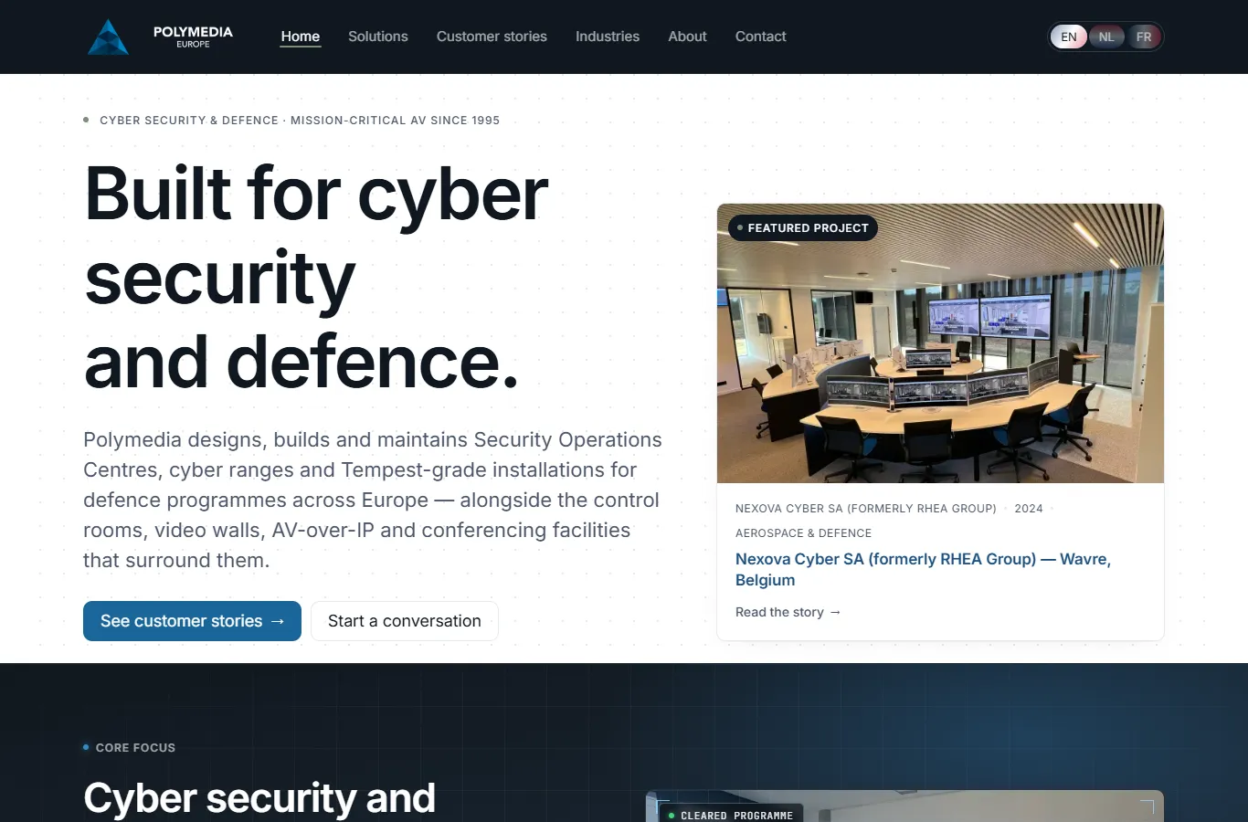 Screenshot van de website van Polymedia Europe