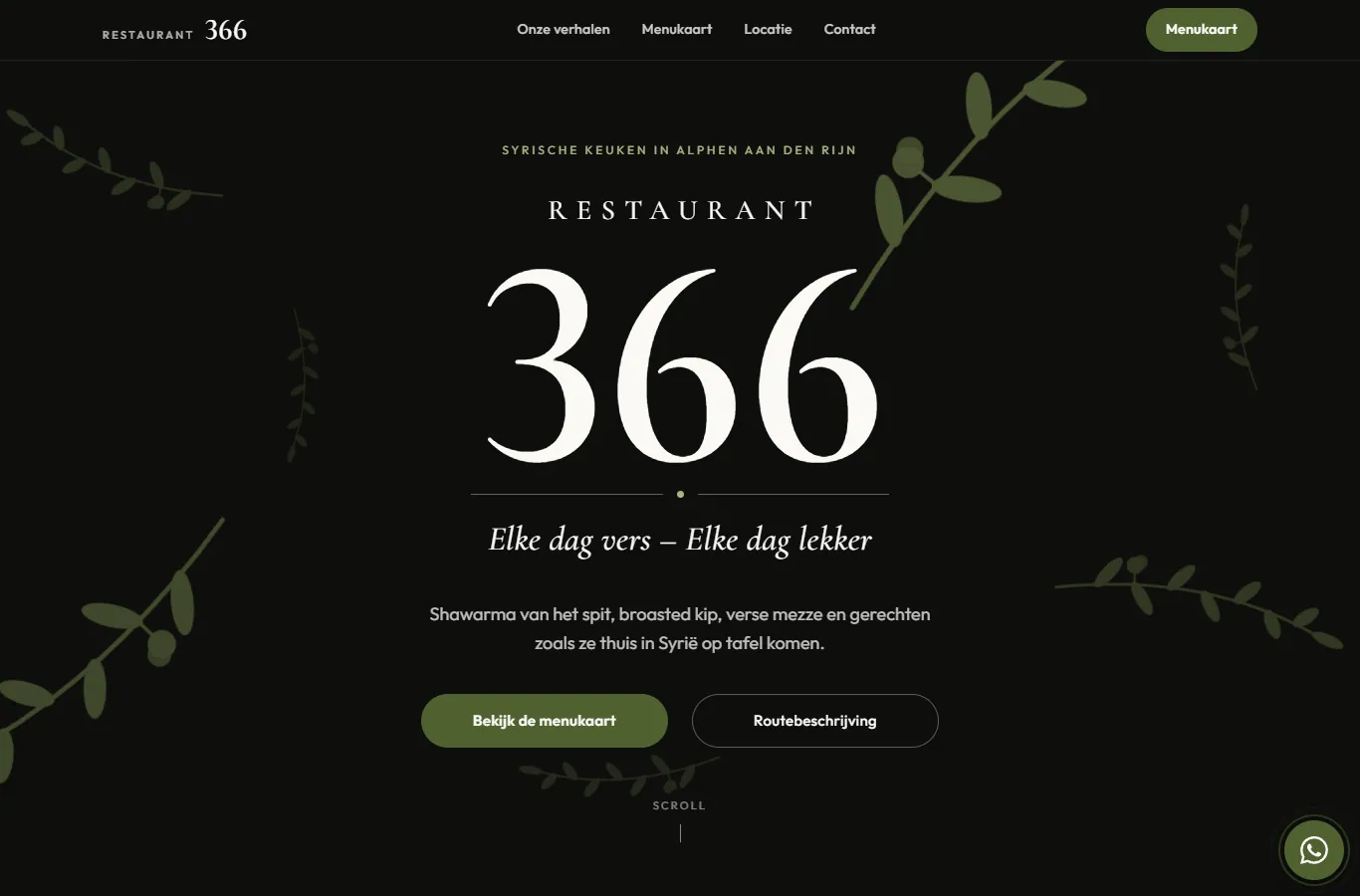 Screenshot van de website van Restaurant 366