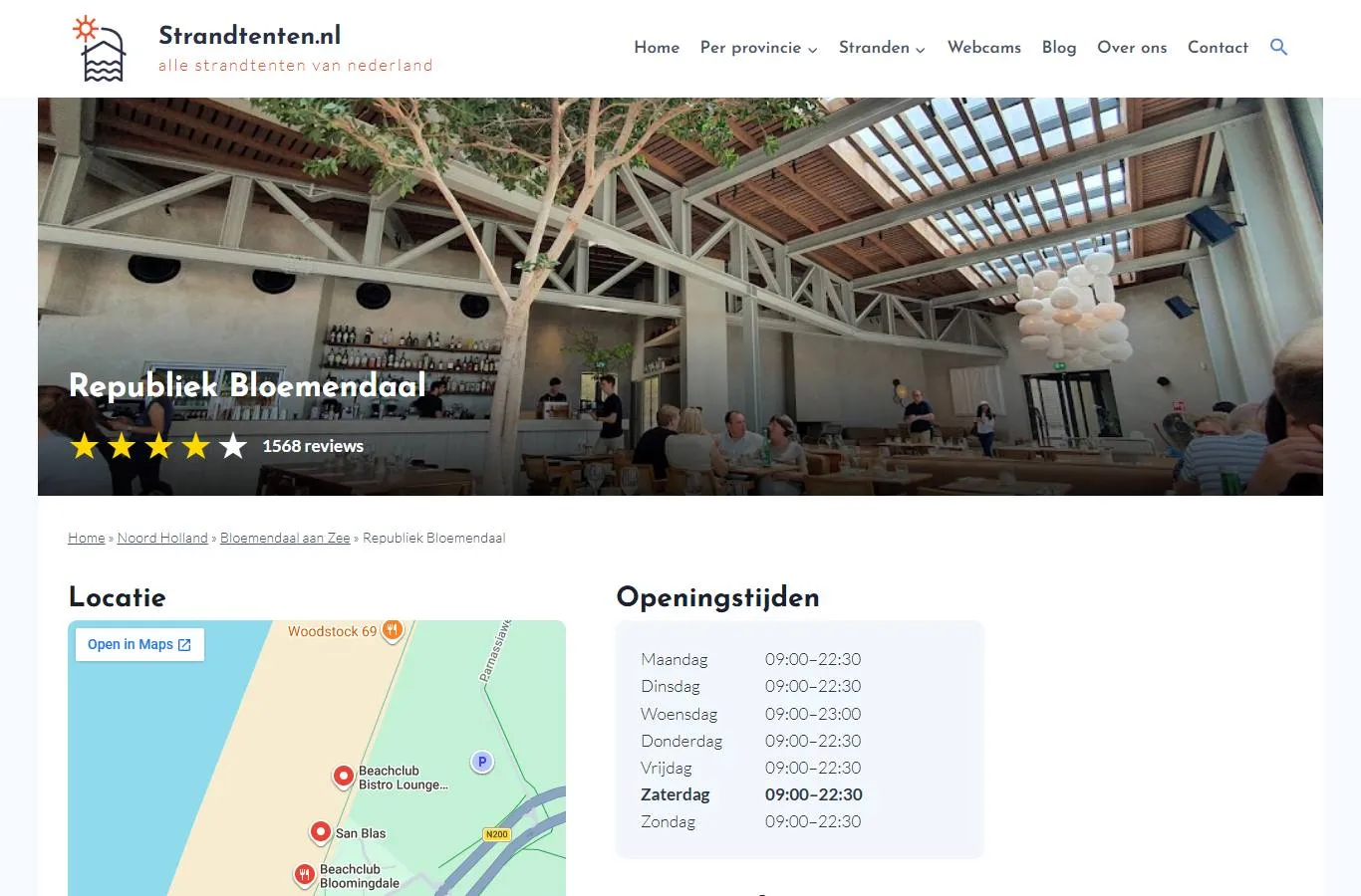 De pagina van een strandtent