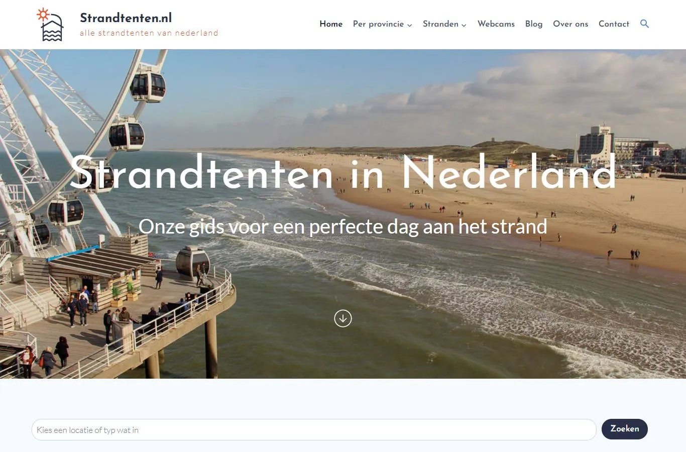 Screenshot van de website van Strandtenten.nl